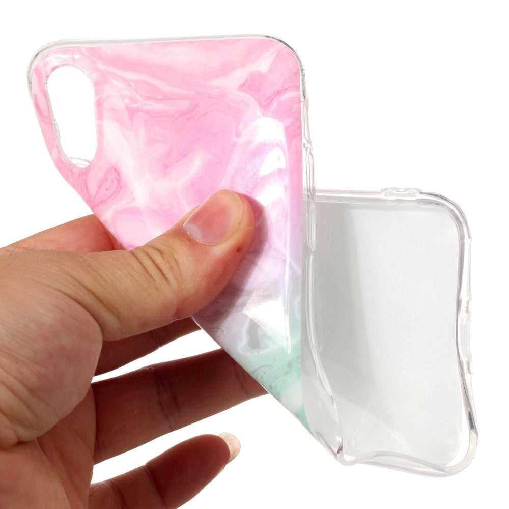 iPhone X / Xs-deksel Rosa og grønt marmortrykk