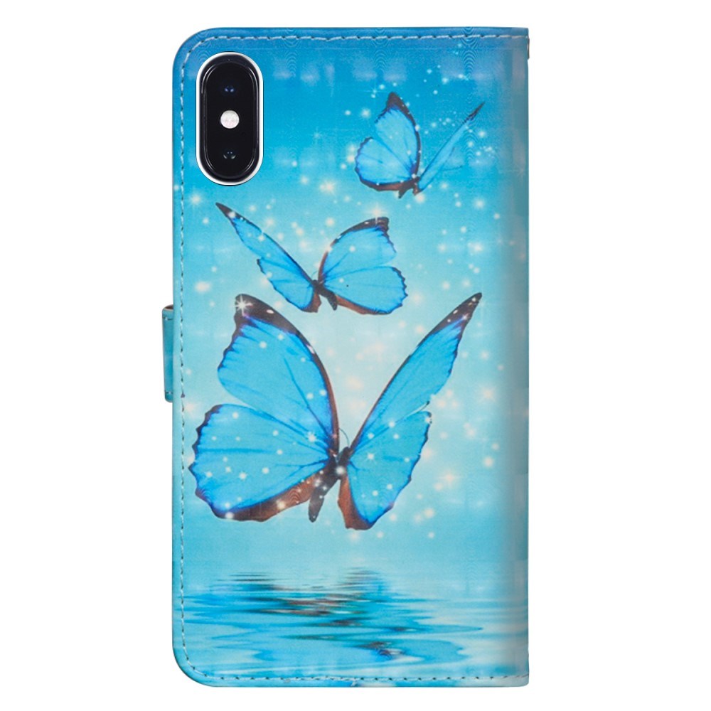 EIDERWOOD iPhone XR Leather Flip Cover m. Lommebok og stropp - Blå sommerfugl