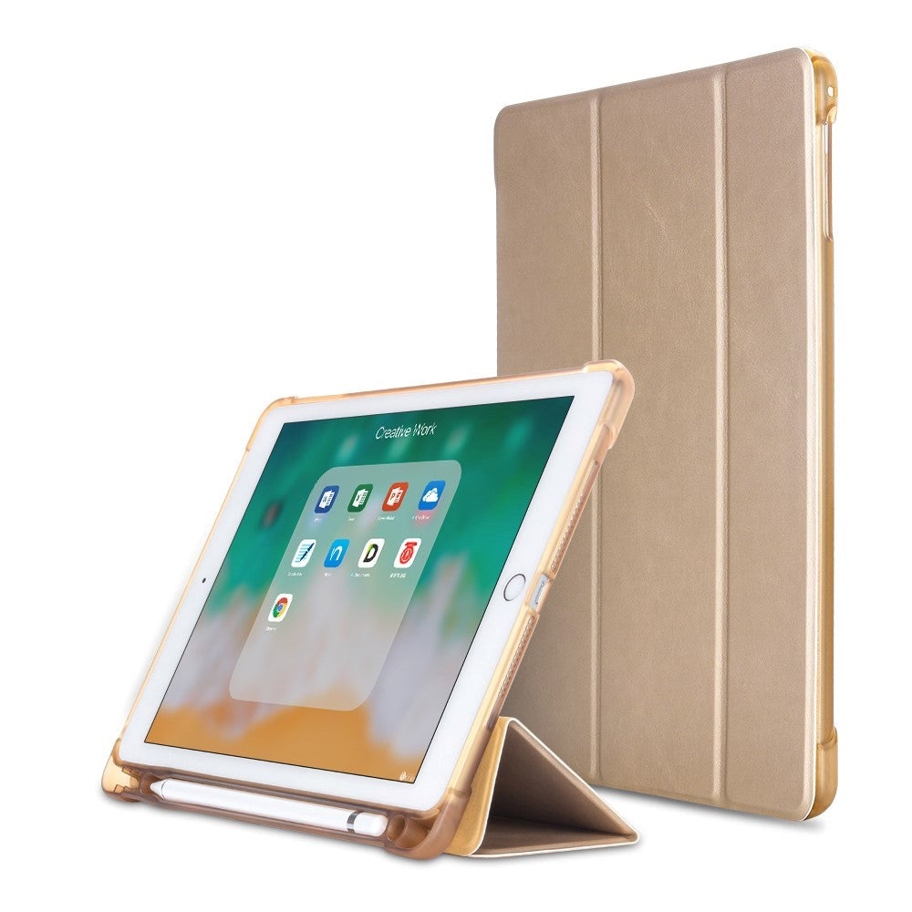 iPad 9.7 (2018-2017) / iPad Air / iPad Air 2 Tri-Fold Flip Cover m. Fleksibel rygg - gull