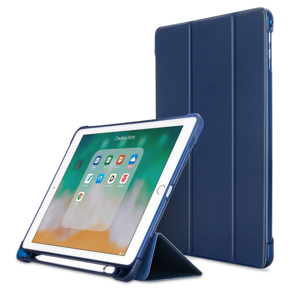 iPad 9.7 (2018-2017) / iPad Air / iPad Air 2 Tri-Fold Flip Cover m. Fleksibel rygg - Mørkeblå