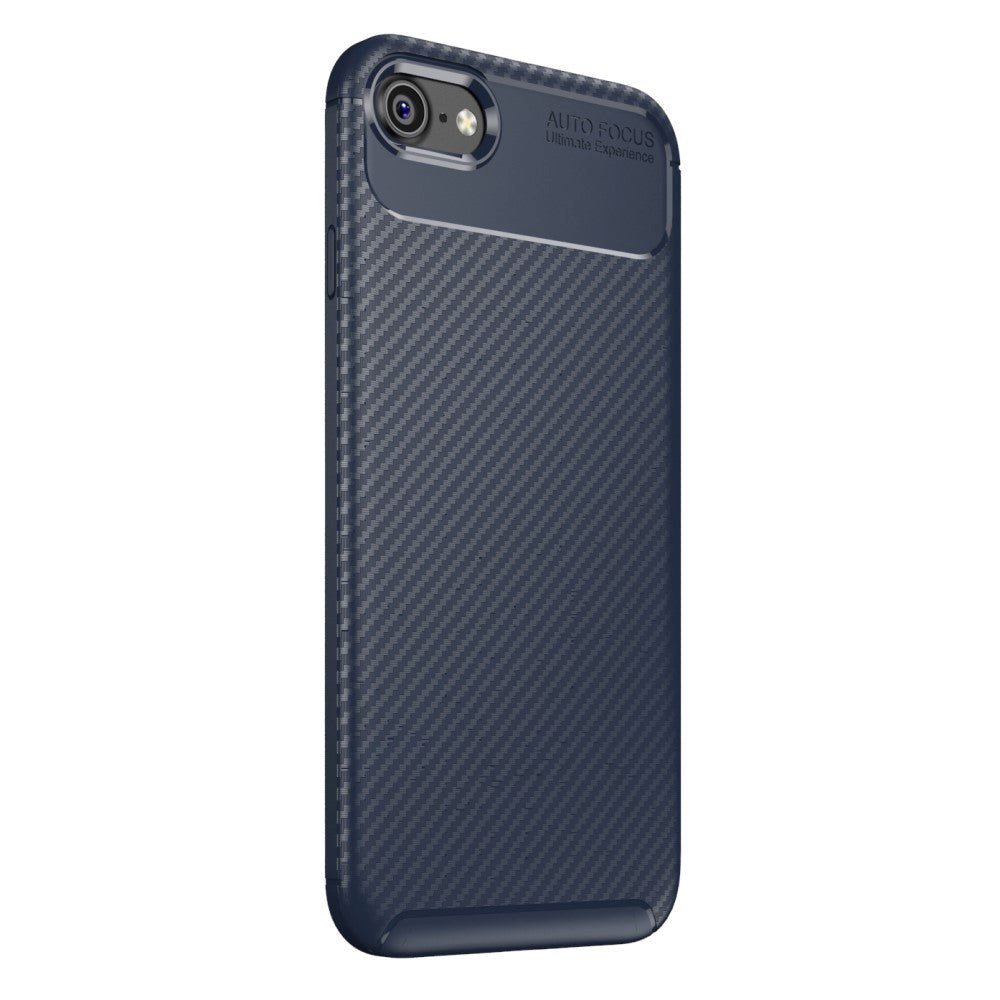 iPhone SE (2022 / 2020) / 8 / 7 Carbon Fiber Fleksibelt Plastik Bagside Cover - Blå