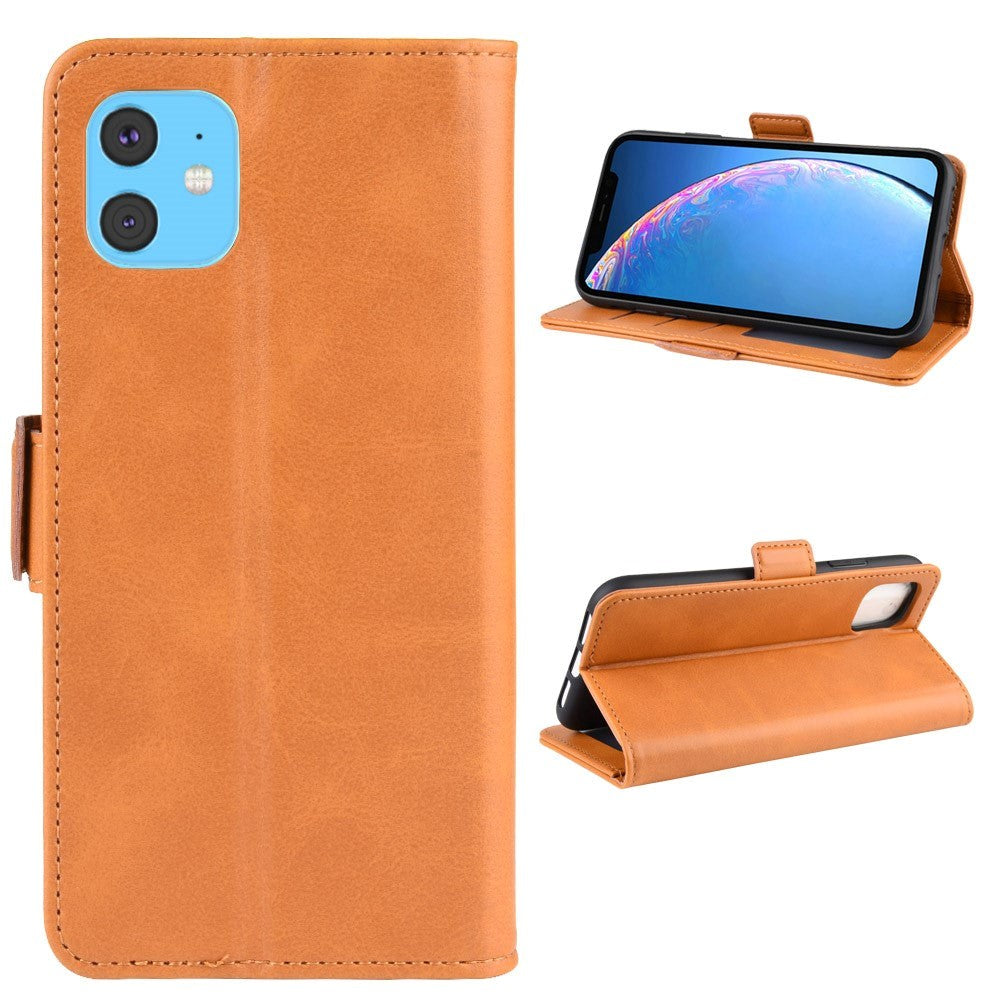 iPhone 11 Leather Flip Cover m. Lommebok - Lys brun