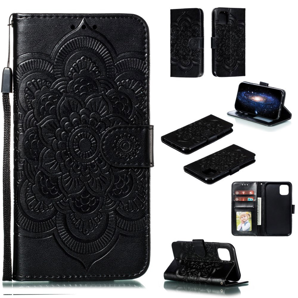 Apple iPhone 11 Leather Flip Cover - Mandala Mønster Svart