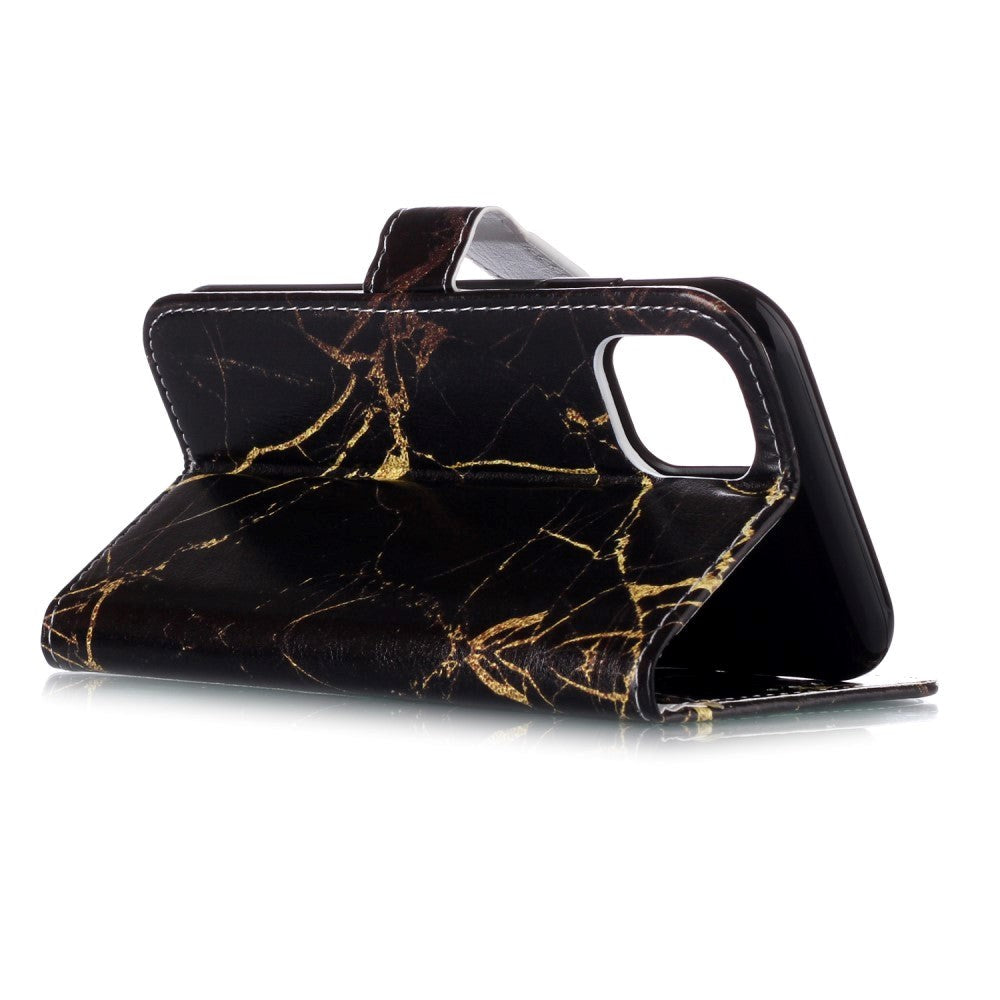 iPhone 11 Leather Flip Cover m. Lommebok og trykk - Svart