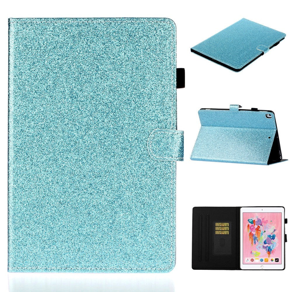 iPad 10,2" (2021 / 2020 / 2019) Glitterdeksel med Flip Stand & Kortholder - Glitter Blue