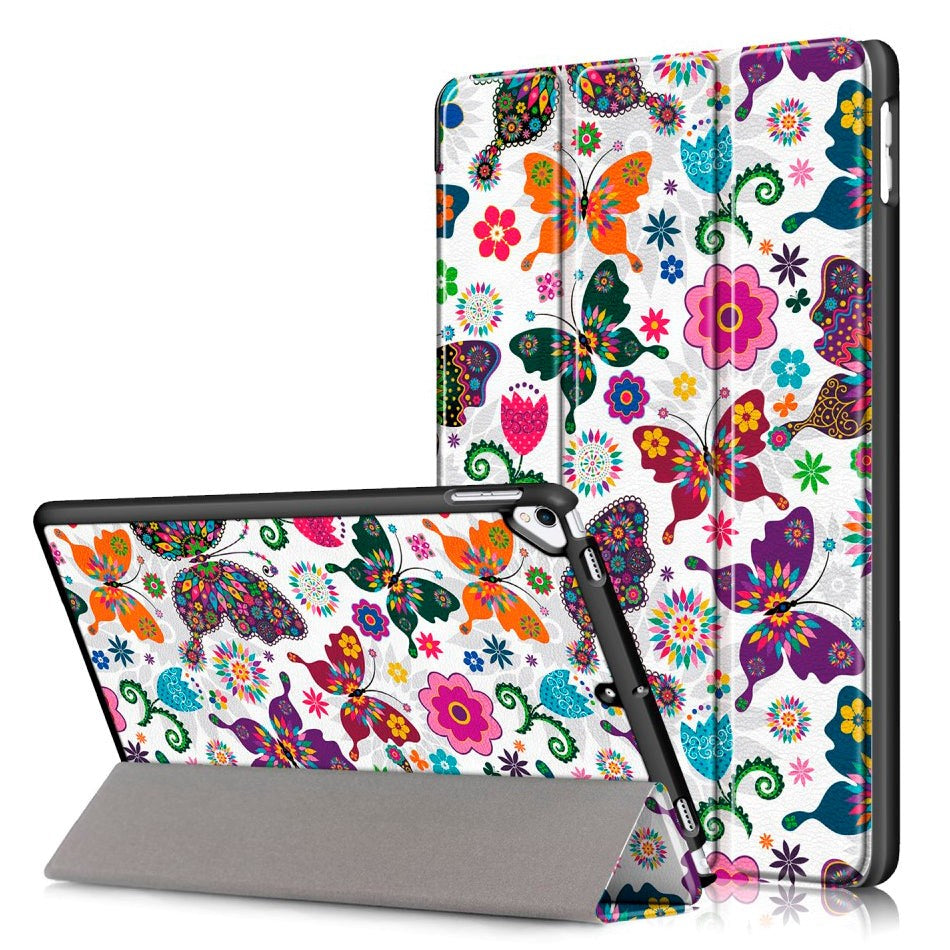 iPad 10,2" (2021 / 2020 / 2019) Skinndeksel m. Tri-fold - Fargerike sommerfugler og blomster