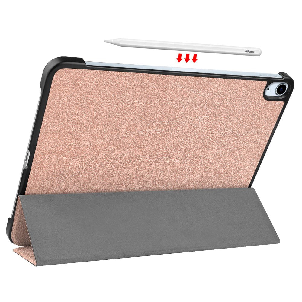 EIDERWOOD iPad Air 10,9-11" (2025-2020) Tri-Fold Leather Flip Cover m. Stylus Pen Holder - Rose Gold