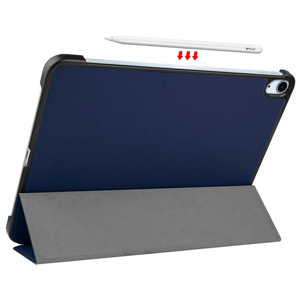 EIDERWOOD iPad Air 10,9-11" (2025-2020) Tri-Fold Leather Flip Cover m. Stylus Pen Holder - Mørkeblå