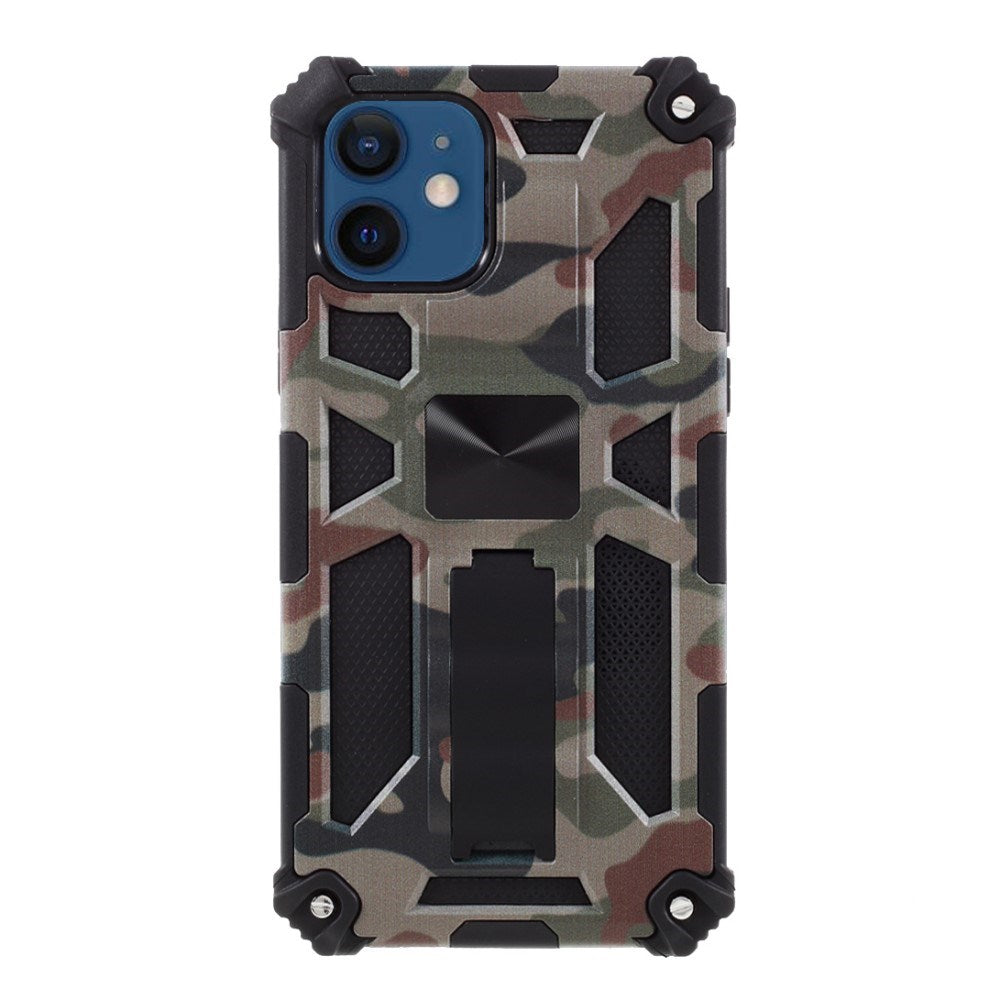 EIDERWOOD iPhone 12 Mini Camouflage Craftsman Bakdeksel m. Stativ - Brun / Grønn