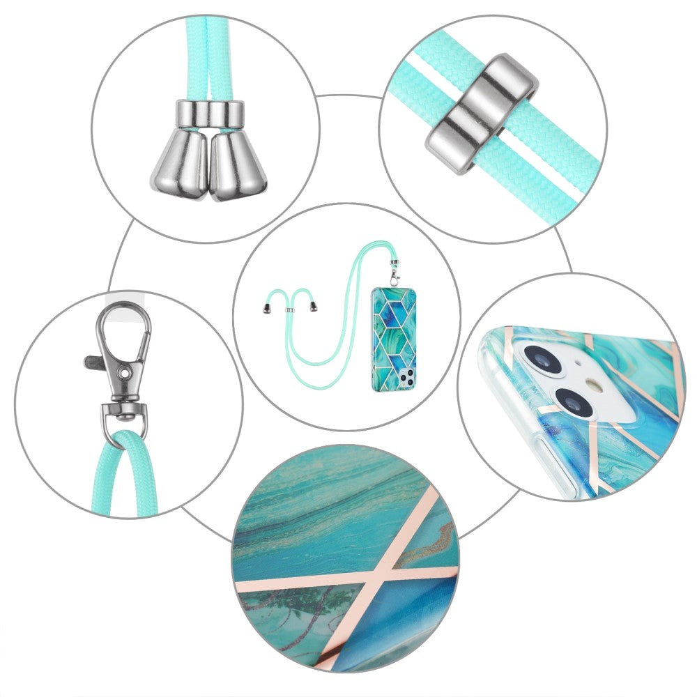 iPhone SE (2022/2020) / 8/7 Hybrid Bakdeksel m. Stropp - Marmor - Grønn