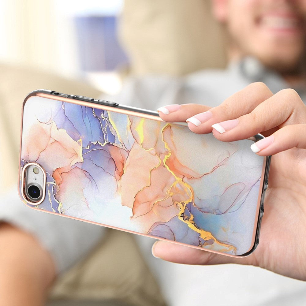 iPhone SE (2022 / 2020) / 8 / 7 Hybrid plastbakdeksel - Milky Way Marble - Rosa