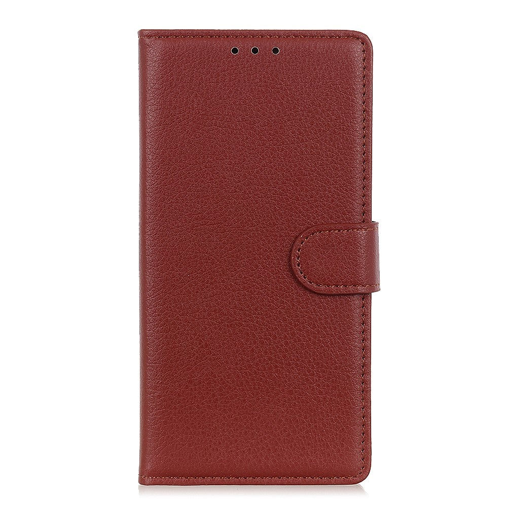 iPhone 13 Mini Litchi Leather Flip Cover m. Lommebok- og stativfunksjon - brun