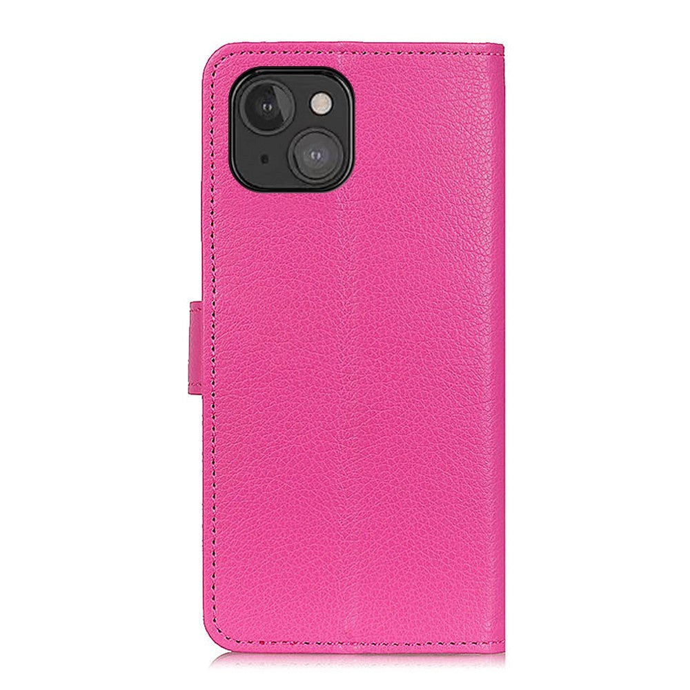 iPhone 13 Mini Litchi Læder Flip Cover m. Pung & Ståfunktion - Lyserød