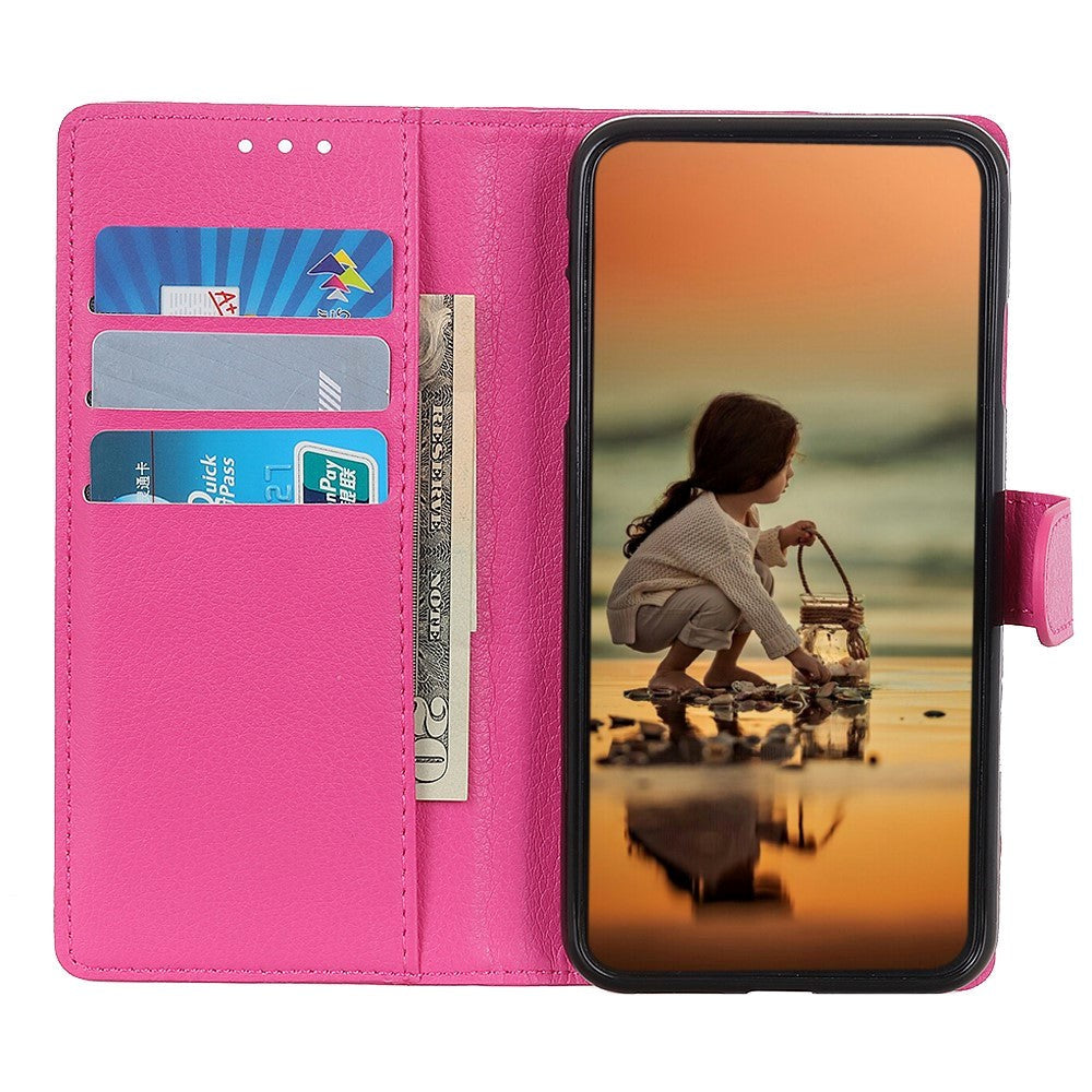iPhone 13 Mini Litchi Læder Flip Cover m. Pung & Ståfunktion - Lyserød