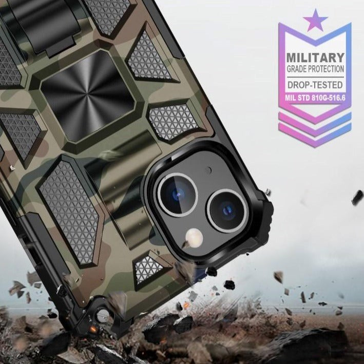 iPhone 13 Camouflage Craftsman Bakdeksel m. Kickstand - Army Green