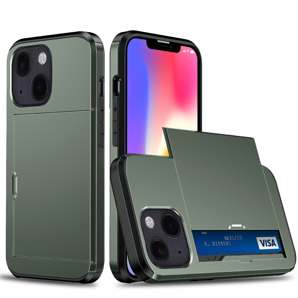 iPhone 13 Mini Craftsman-deksel m. Kortholder - Mørkegrønn