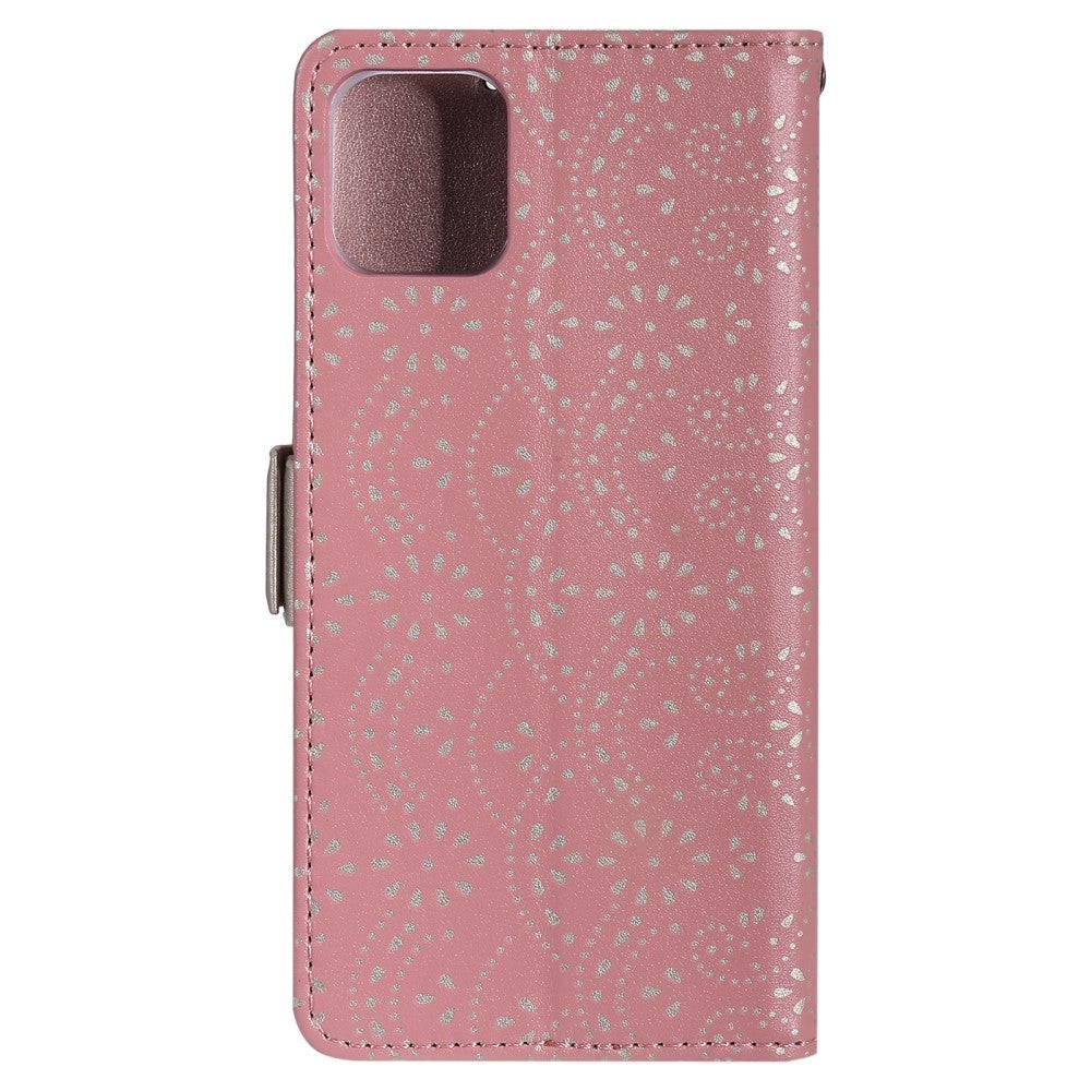 iPhone 13 Mini Leather Flip Cover m. Lommebok - Blondetrykk - Rosa & Gull