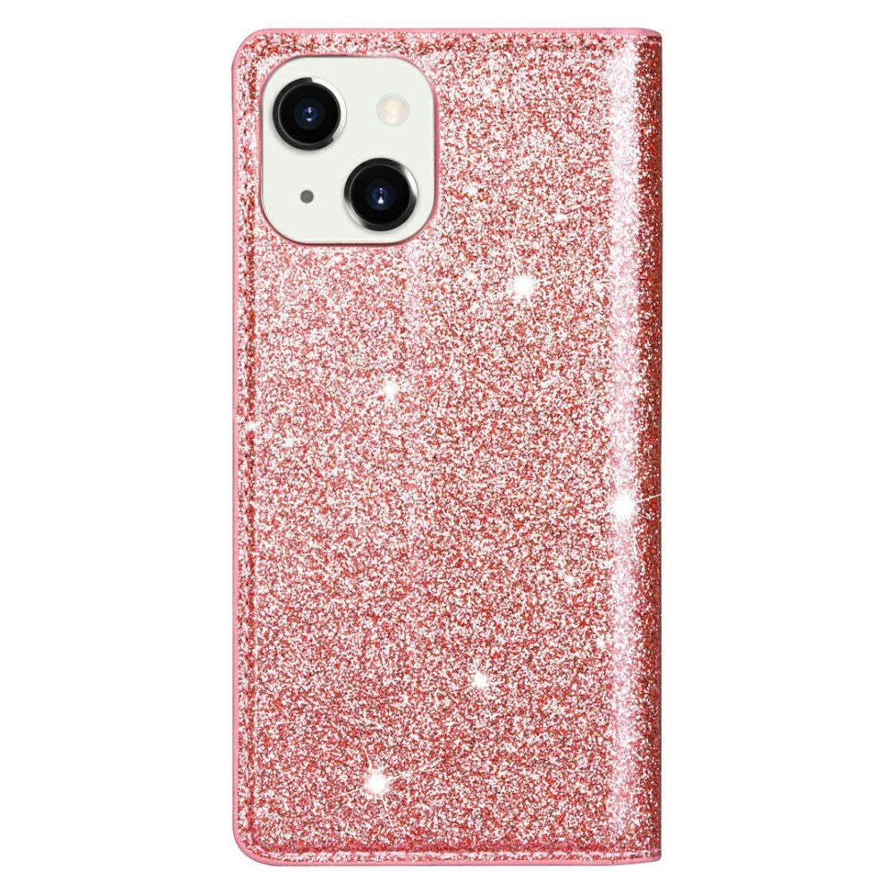EIDERWOOD iPhone 13 Mini Leather Flip Cover m. Lommebok og stativfunksjon - Glitter - Rose gull