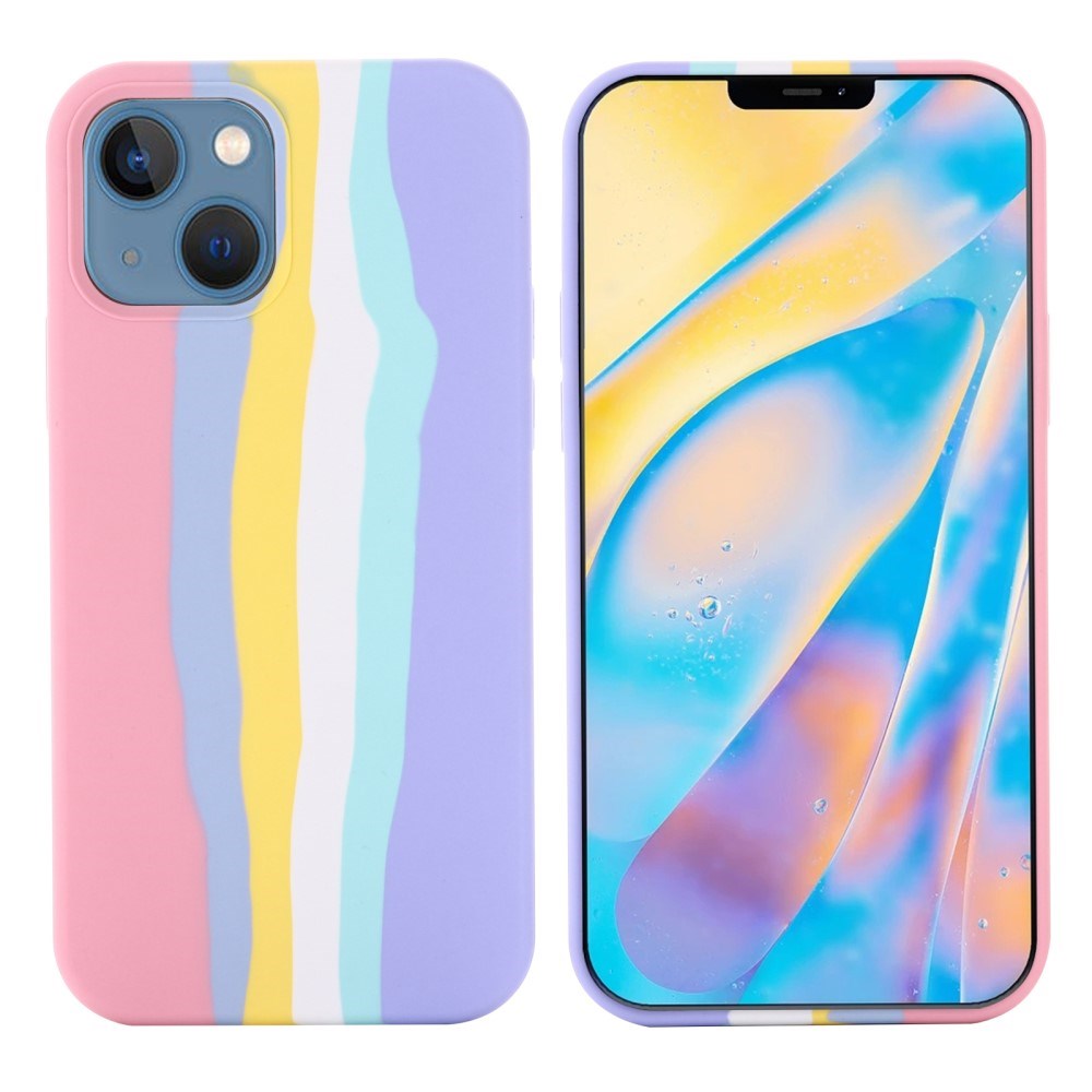 iPhone 13 Fleksibel Silikone Bagside Cover - Regnbue - Pink