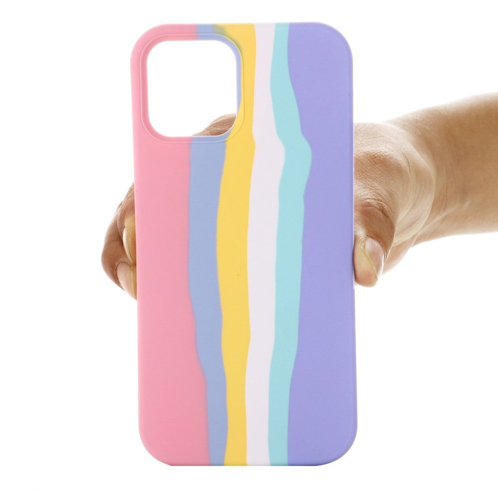 iPhone 13 Fleksibel Silikone Bagside Cover - Regnbue - Pink