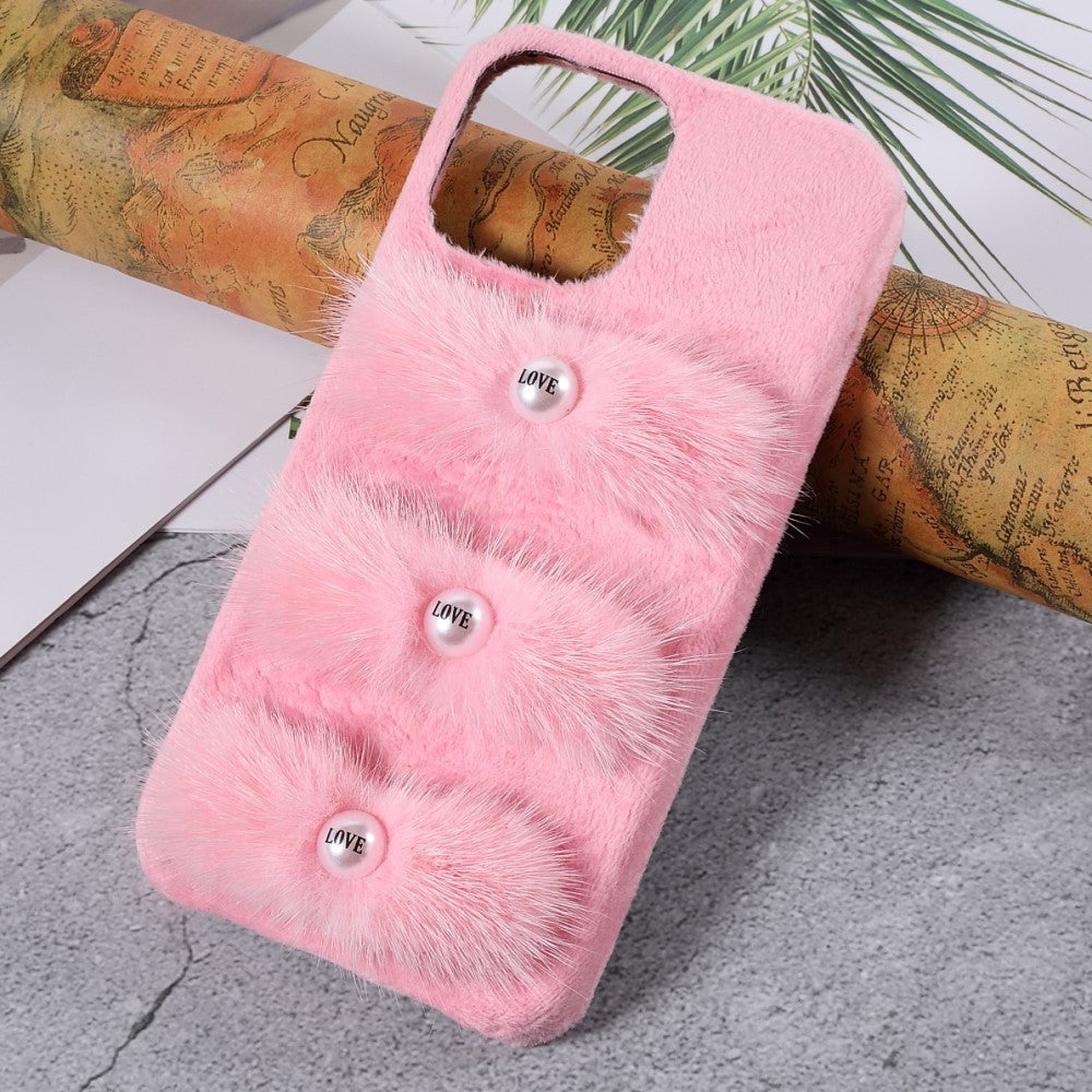 iPhone 13 Pro Plastic Bakdeksel - Plysj Love Beads - Rosa