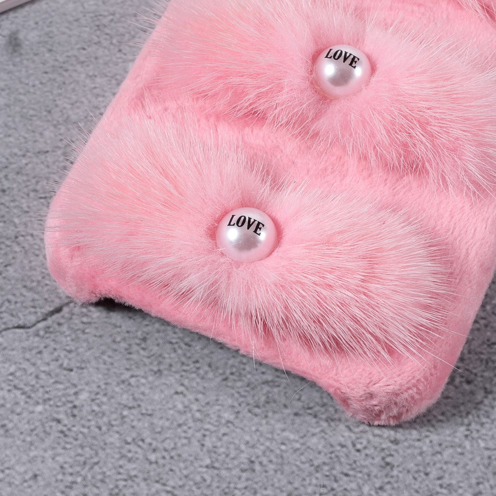 iPhone 13 Pro Plastic Bakdeksel - Plysj Love Beads - Rosa