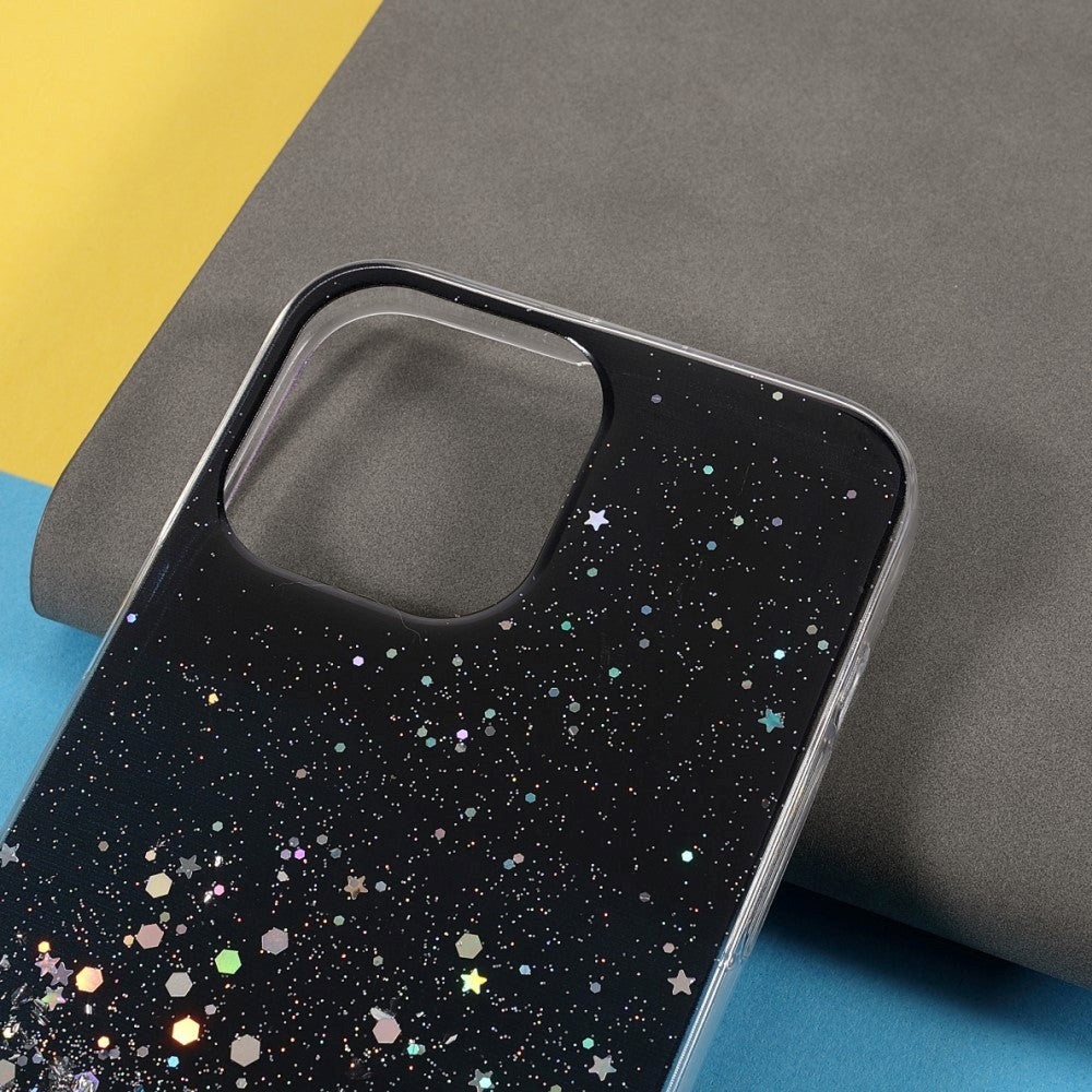 iPhone 13 Mini Glitter Bagside Cover - Sort