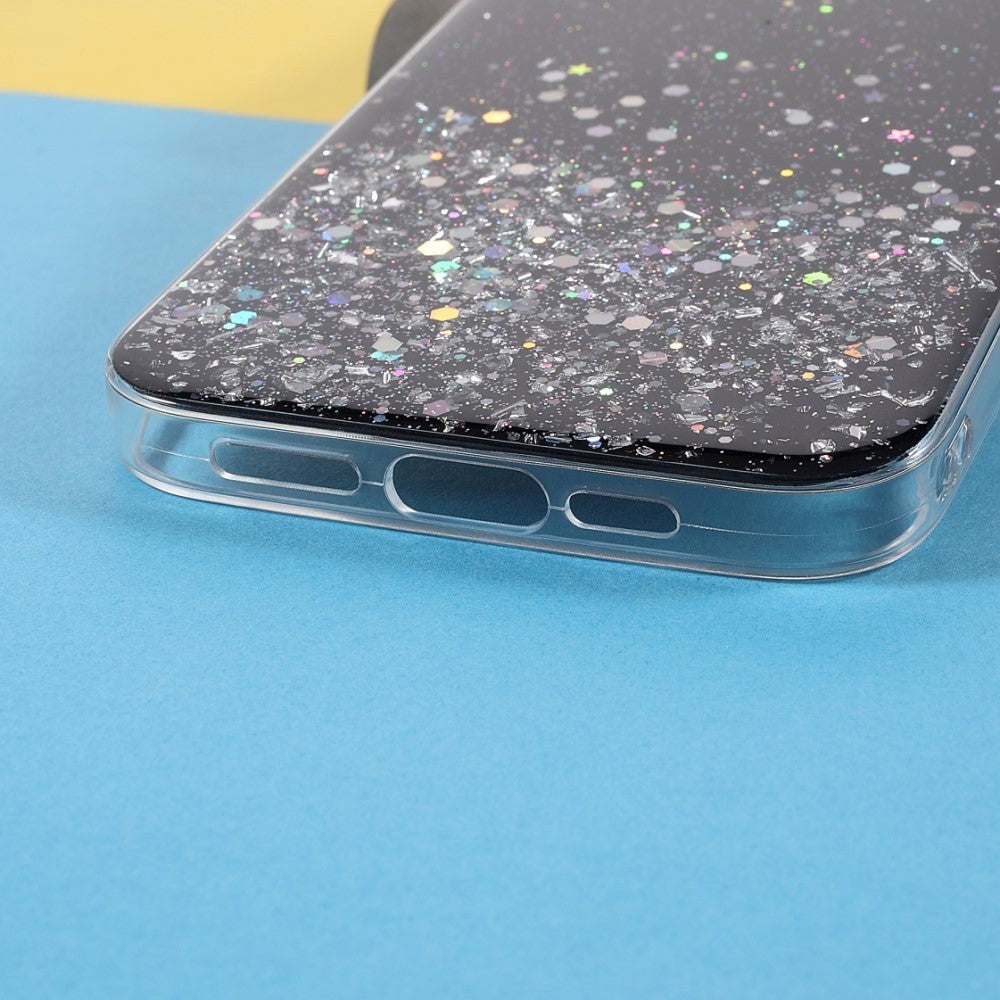 iPhone 13 Mini Glitter Bagside Cover - Sort