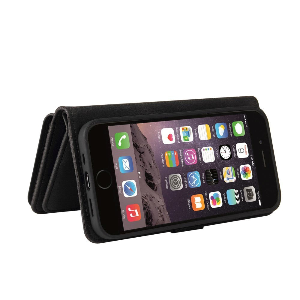 iPhone SE (2022 / 2020) / 8 / 7 Faux Leather Flip Cover - Stropp og lommebok m. 15 kortholdere - svart