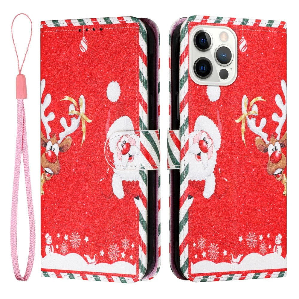 iPhone 13 Pro Leather Christmas Flip deksel m. Lommebok - Julenissen & Rudolf