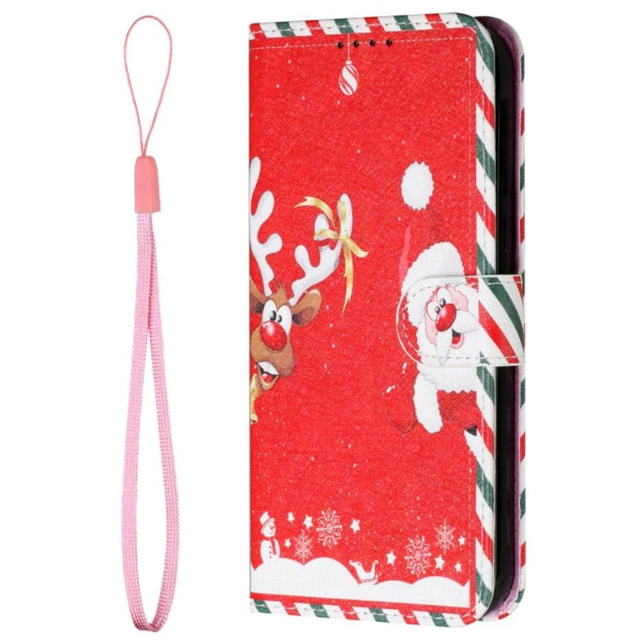 iPhone 13 Pro Leather Christmas Flip deksel m. Lommebok - Julenissen & Rudolf