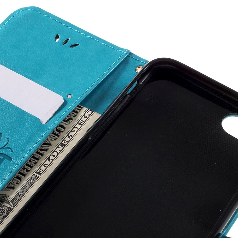 iPhone SE (2022/2020)/8/7 Butterflies skinndeksel m. Lommebok - Blå