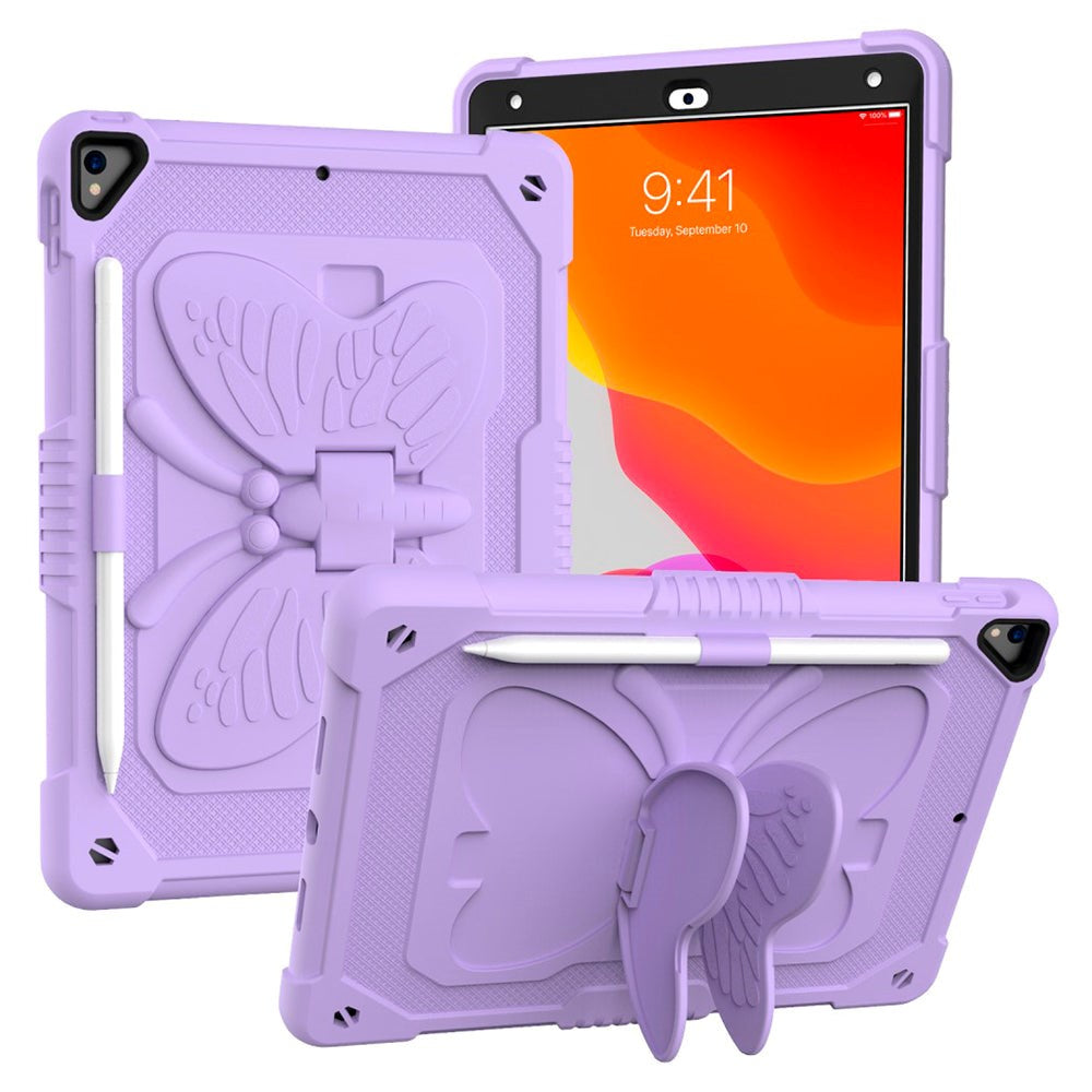 iPad 10,2" (2021 / 2020 / 2019) Butterfly Kickstand Kids Case - Lilla
