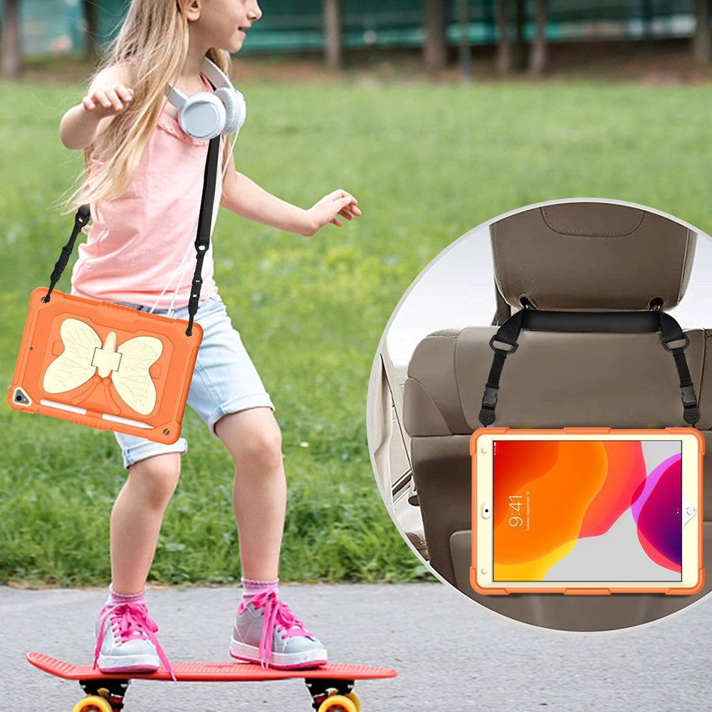 iPad 10,2" (2021 / 2020 / 2019) Butterfly Kickstand Kids Case - oransje og grå