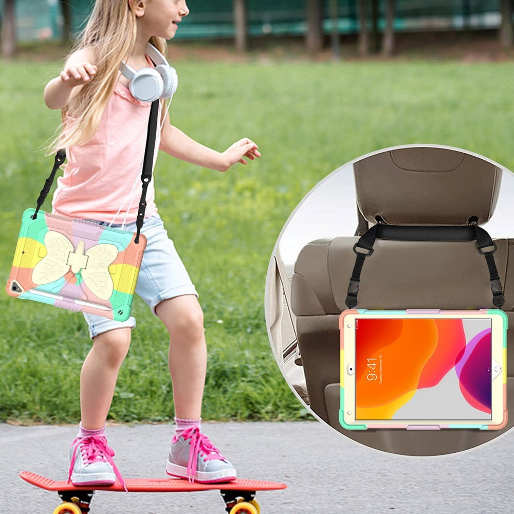 iPad 10,2" (2021 / 2020 / 2019) Butterfly Kickstand Kids Case - Rainbow V3