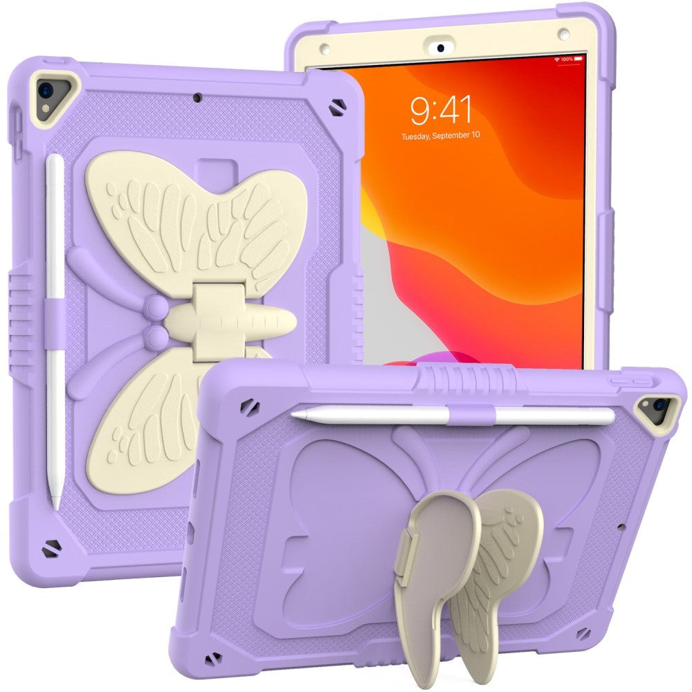 iPad 10,2" (2021 / 2020 / 2019) Butterfly Kickstand barneveske - lilla og grå