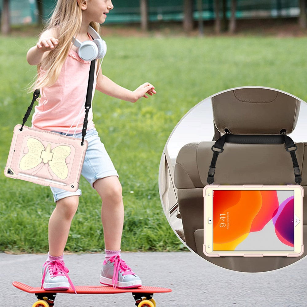 iPad 10,2" (2021 / 2020 / 2019) Butterfly Kickstand Kids Case - Rosa og grå