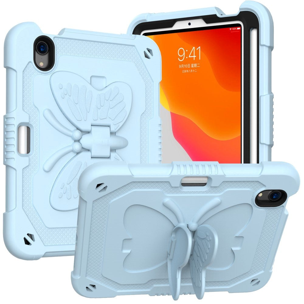 iPad Mini (2021) Butterfly Kickstand Kids Case - Blå