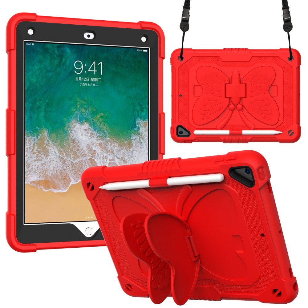 iPad (2018) / iPad (2017) / iPad Air 2 Butterfly Kickstand Kids Case - Rød