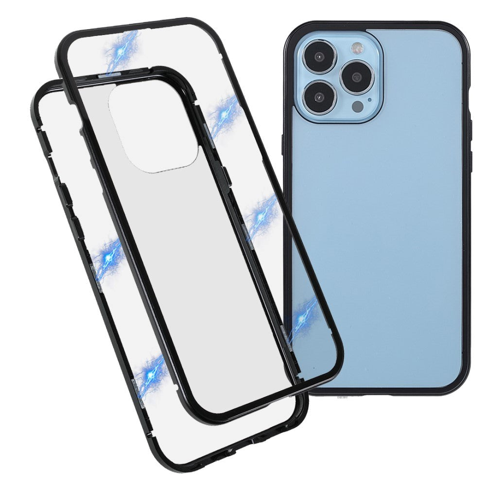 iPhone 13 Pro magnetisk metalldeksel m. Glass foran og bak - svart