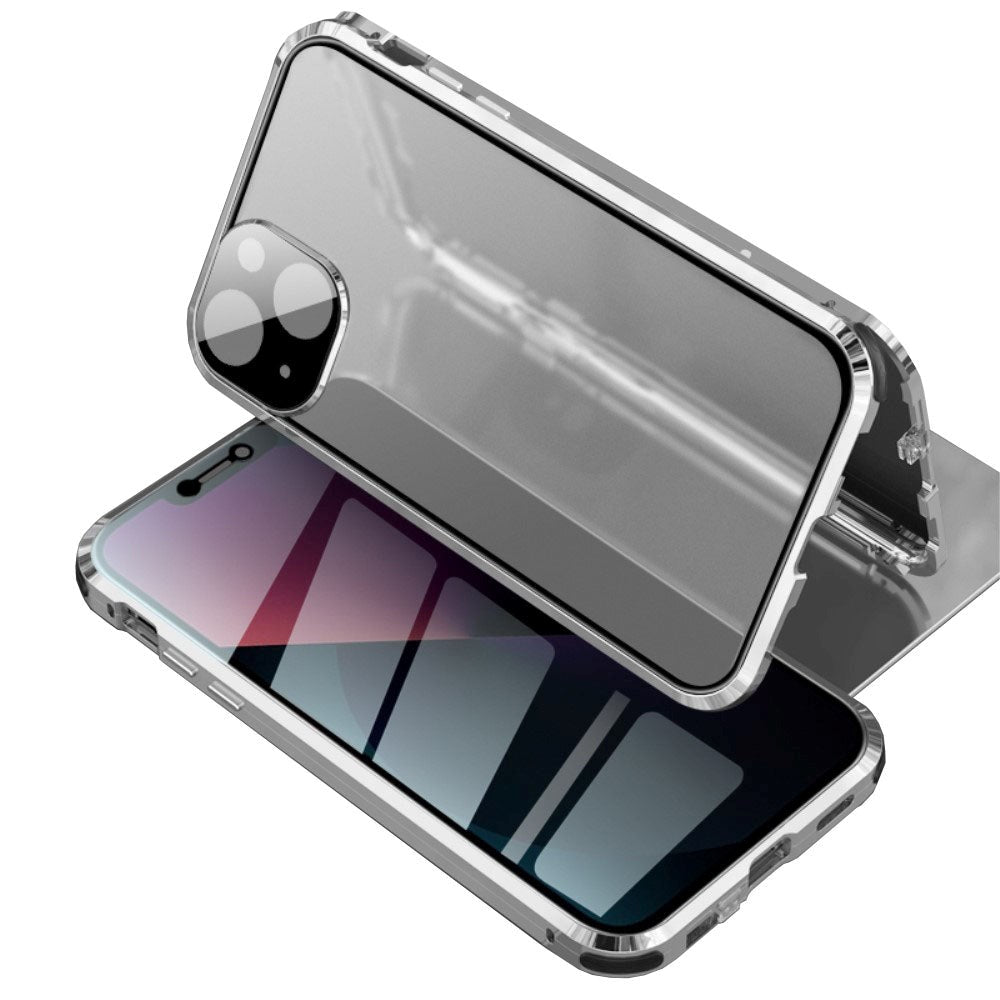 iPhone 13 Magnetic Privacy Cover m. Glass Bak Og Front - Sølv