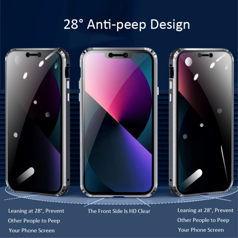iPhone 13 Magnetic Privacy Cover m. Glass Bak Og Front - Sølv