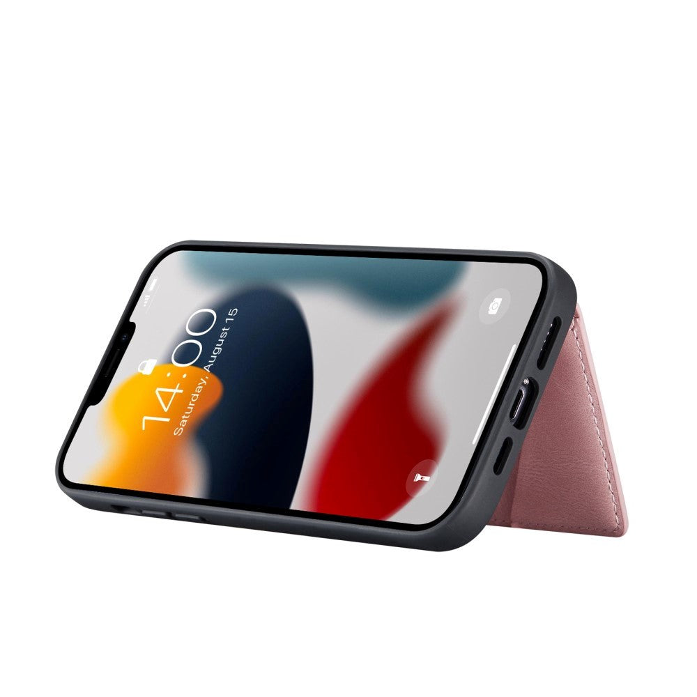 iPhone 13 skinn bakdeksel m. Lommebok - Rosa
