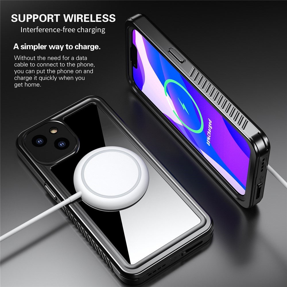 iPhone 13 IP68 Støv- & Vandtæt Case - Gennemsigtig / Sort