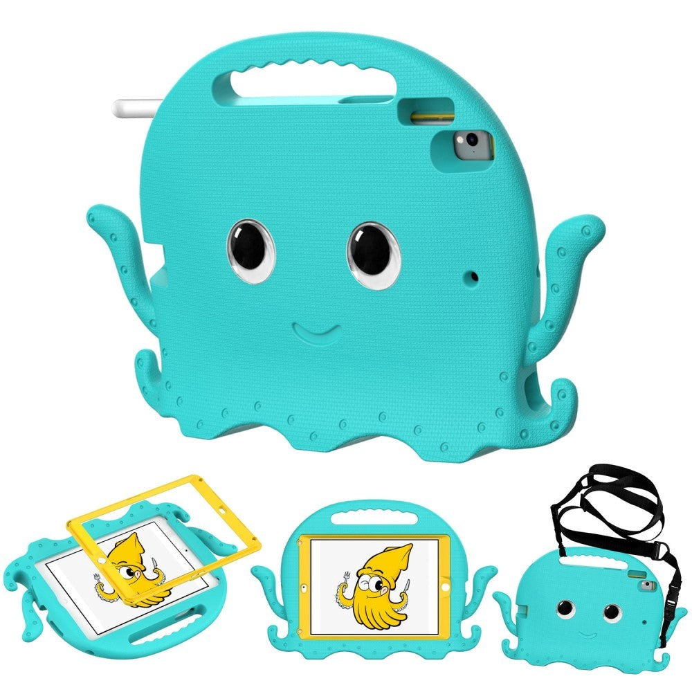 iPad (2018) / iPad (2017) / iPad Air 2 / iPad Pro 9,7" EVA barneveske med skulderstropp - blekkspruttema - Turkis
