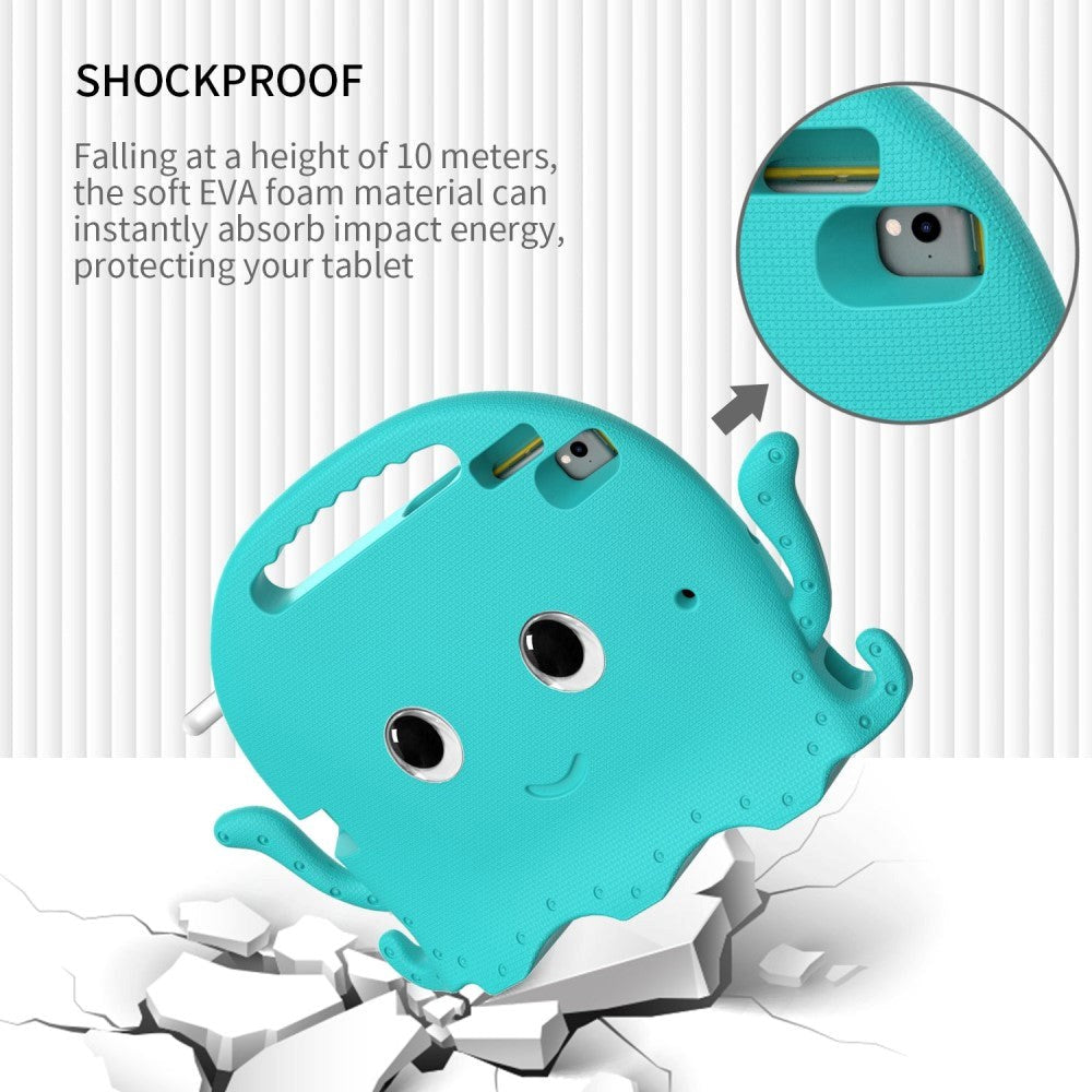 iPad (2018) / iPad (2017) / iPad Air 2 / iPad Pro 9,7" EVA barneveske med skulderstropp - blekkspruttema - Turkis