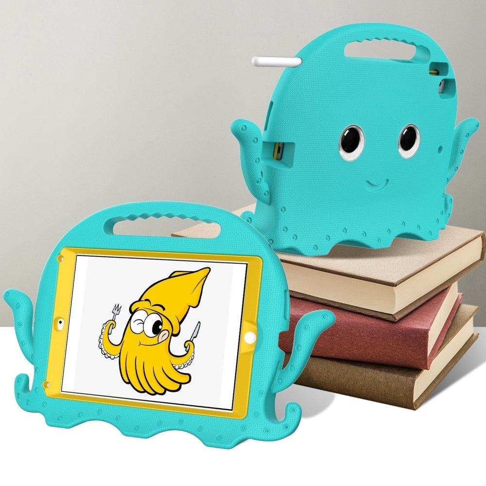 iPad (2018) / iPad (2017) / iPad Air 2 / iPad Pro 9,7" EVA barneveske med skulderstropp - blekkspruttema - Turkis