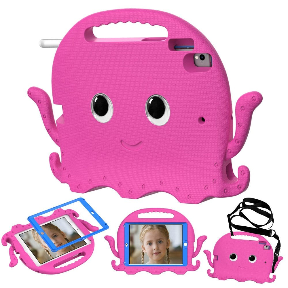 iPad (2018) / iPad (2017) / iPad Air 2 / iPad Pro 9,7" EVA barneveske med skulderstropp - blekkspruttema - rosa