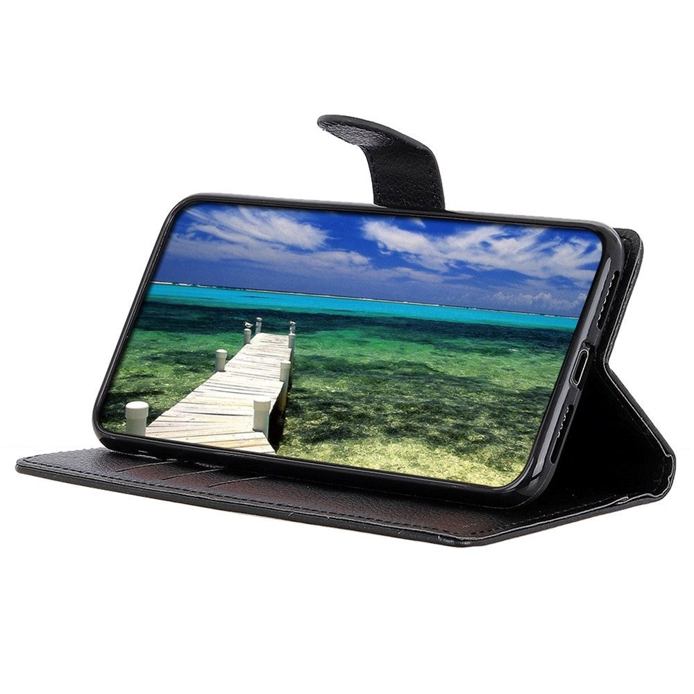 iPhone 14 Pro Litchi Leather Flip Cover m. Lommebok og magnetisk lukking - svart