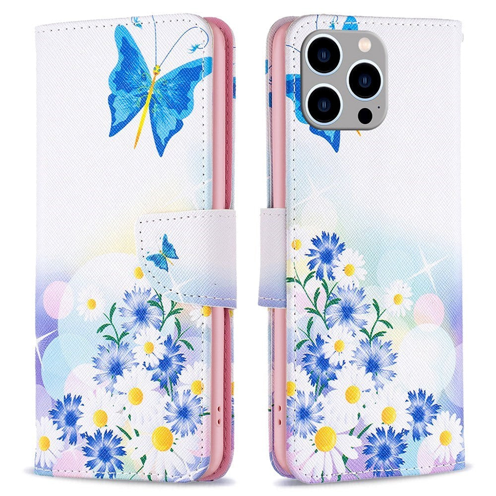 iPhone 14 Pro Max Leather Flip Cover m. Lommebok og trykk - Sommerfugl